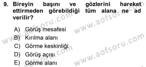 Bakıma Gereksinimi Olan Engelli Bireyler 1 Dersi 2018 - 2019 Yılı Yaz Okulu Sınav Soruları 9. Soru