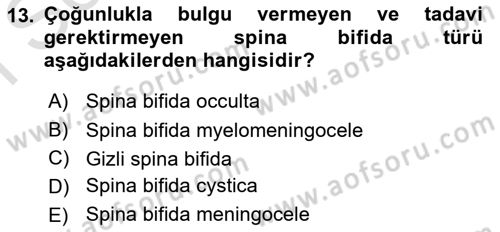 Bakıma Gereksinimi Olan Engelli Bireyler 1 Dersi 2019 - 2020 Yılı (Final) Dönem Sonu Sınav Soruları 13. Soru