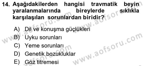Bakıma Gereksinimi Olan Engelli Bireyler 1 Dersi 2019 - 2020 Yılı (Final) Dönem Sonu Sınav Soruları 14. Soru