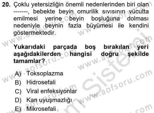 Bakıma Gereksinimi Olan Engelli Bireyler 1 Dersi 2020 - 2021 Yılı Yaz Okulu Sınav Soruları 20. Soru