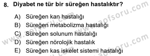 Bakıma Gereksinimi Olan Engelli Bireyler 1 Dersi 2020 - 2021 Yılı Yaz Okulu Sınav Soruları 8. Soru