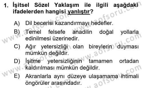 Bakıma Gereksinimi Olan Engelli Bireyler 1 Dersi 2021 - 2022 Yılı (Final) Dönem Sonu Sınav Soruları 1. Soru