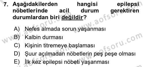 Bakıma Gereksinimi Olan Engelli Bireyler 1 Dersi 2021 - 2022 Yılı (Final) Dönem Sonu Sınav Soruları 7. Soru
