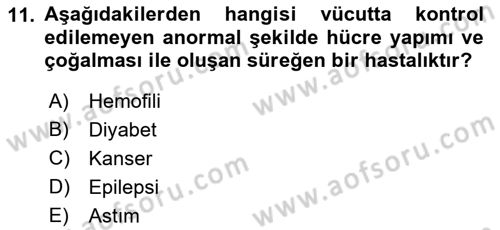 Bakıma Gereksinimi Olan Engelli Bireyler 1 Dersi 2021 - 2022 Yılı Yaz Okulu Sınav Soruları 11. Soru
