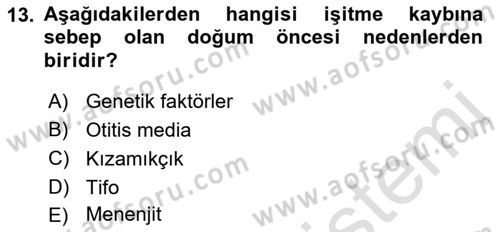 Bakıma Gereksinimi Olan Engelli Bireyler 1 Dersi 2022 - 2023 Yılı (Vize) Ara Sınav Soruları 13. Soru