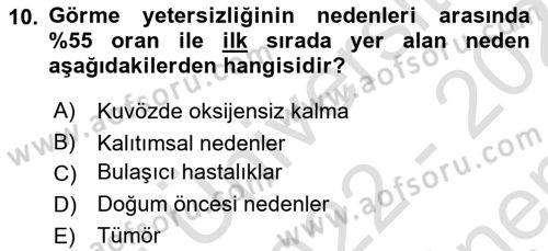 Bakıma Gereksinimi Olan Engelli Bireyler 1 Dersi 2022 - 2023 Yılı (Final) Dönem Sonu Sınav Soruları 10. Soru
