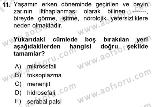 Bakıma Gereksinimi Olan Engelli Bireyler 1 Dersi 2022 - 2023 Yılı (Final) Dönem Sonu Sınav Soruları 11. Soru
