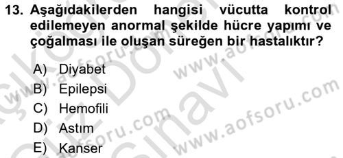 Bakıma Gereksinimi Olan Engelli Bireyler 1 Dersi 2022 - 2023 Yılı (Final) Dönem Sonu Sınav Soruları 13. Soru