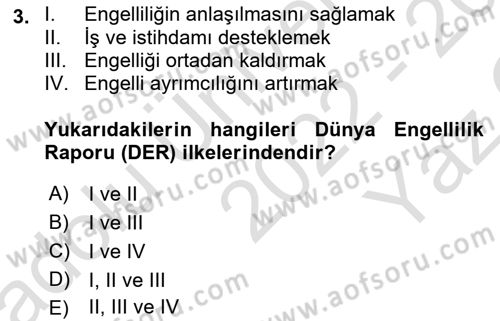 Bakıma Gereksinimi Olan Engelli Bireyler 1 Dersi 2022 - 2023 Yılı Yaz Okulu Sınav Soruları 3. Soru
