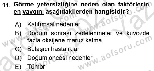 Bakıma Gereksinimi Olan Engelli Bireyler 1 Dersi 2023 - 2024 Yılı Yaz Okulu Sınavı 11. Soru