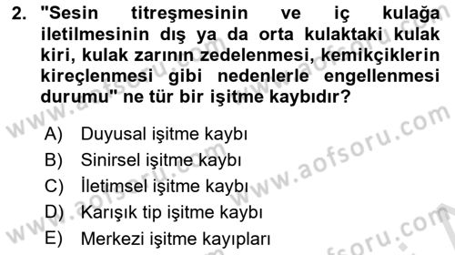 Bakıma Gereksinimi Olan Engelli Bireyler 1 Dersi 2023 - 2024 Yılı Yaz Okulu Sınavı 2. Soru