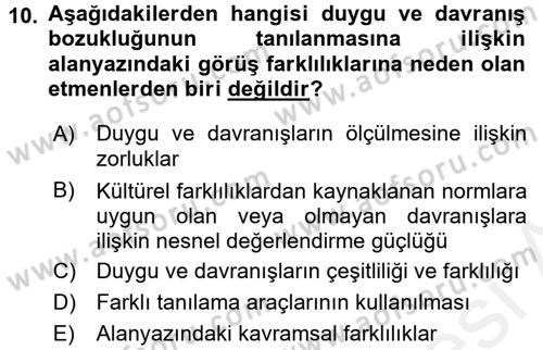 Bakıma Gereksinimi Olan Engelli Bireyler 2 Dersi 2017 - 2018 Yılı (Vize) Ara Sınav Soruları 10. Soru