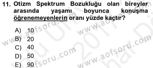 Bakıma Gereksinimi Olan Engelli Bireyler 2 Dersi 2017 - 2018 Yılı (Vize) Ara Sınav Soruları 11. Soru