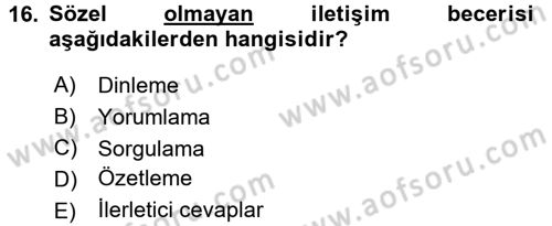 Bakıma Gereksinimi Olan Engelli Bireyler 2 Dersi 2017 - 2018 Yılı (Final) Dönem Sonu Sınav Soruları 16. Soru
