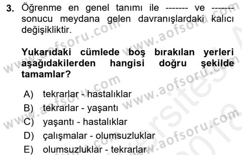 Bakıma Gereksinimi Olan Engelli Bireyler 2 Dersi 2017 - 2018 Yılı (Final) Dönem Sonu Sınav Soruları 3. Soru