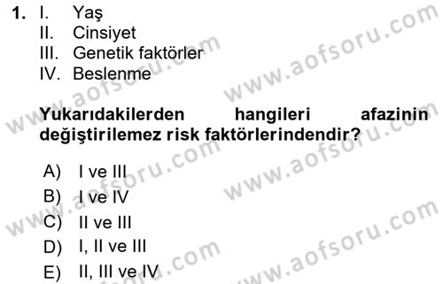 Bakıma Gereksinimi Olan Engelli Bireyler 2 Dersi 2020 - 2021 Yılı Yaz Okulu Sınav Soruları 1. Soru