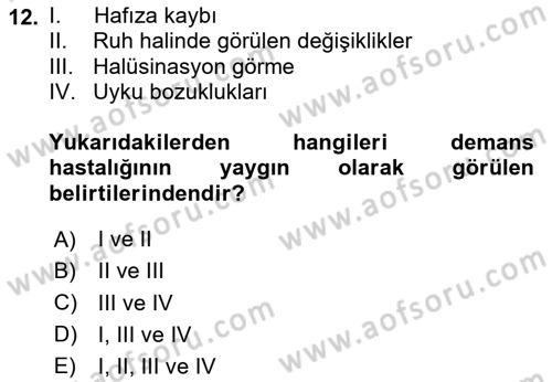 Bakıma Gereksinimi Olan Engelli Bireyler 2 Dersi 2020 - 2021 Yılı Yaz Okulu Sınav Soruları 12. Soru