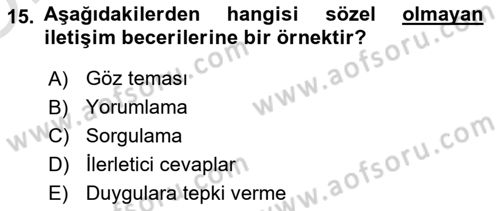 Bakıma Gereksinimi Olan Engelli Bireyler 2 Dersi 2020 - 2021 Yılı Yaz Okulu Sınav Soruları 15. Soru