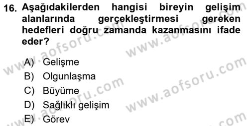 Bakıma Gereksinimi Olan Engelli Bireyler 2 Dersi 2020 - 2021 Yılı Yaz Okulu Sınav Soruları 16. Soru