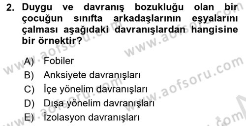 Bakıma Gereksinimi Olan Engelli Bireyler 2 Dersi 2020 - 2021 Yılı Yaz Okulu Sınav Soruları 2. Soru