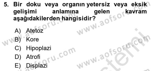 Bakıma Gereksinimi Olan Engelli Bireyler 2 Dersi 2020 - 2021 Yılı Yaz Okulu Sınav Soruları 5. Soru
