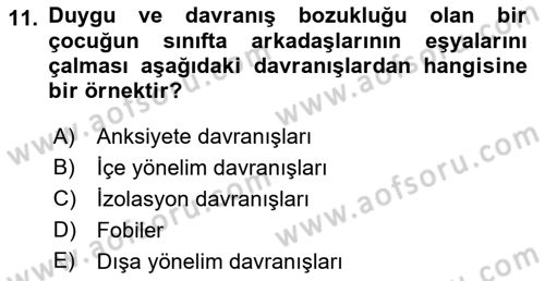 Bakıma Gereksinimi Olan Engelli Bireyler 2 Dersi 2021 - 2022 Yılı (Vize) Ara Sınav Soruları 11. Soru