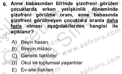 Bakıma Gereksinimi Olan Engelli Bireyler 2 Dersi 2021 - 2022 Yılı (Vize) Ara Sınav Soruları 6. Soru