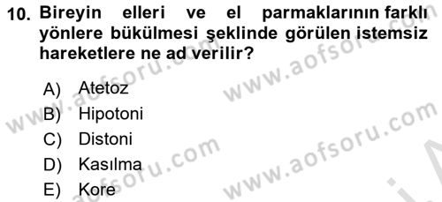 Bakıma Gereksinimi Olan Engelli Bireyler 2 Dersi 2021 - 2022 Yılı (Final) Dönem Sonu Sınav Soruları 10. Soru