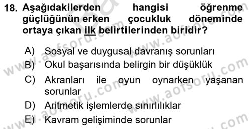 Bakıma Gereksinimi Olan Engelli Bireyler 2 Dersi 2021 - 2022 Yılı (Final) Dönem Sonu Sınav Soruları 18. Soru