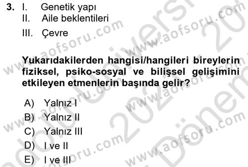 Bakıma Gereksinimi Olan Engelli Bireyler 2 Dersi 2021 - 2022 Yılı (Final) Dönem Sonu Sınav Soruları 3. Soru