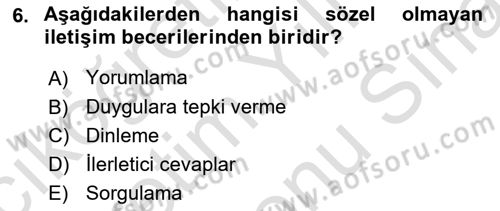 Bakıma Gereksinimi Olan Engelli Bireyler 2 Dersi 2021 - 2022 Yılı (Final) Dönem Sonu Sınav Soruları 6. Soru