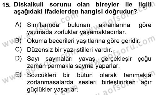 Bakıma Gereksinimi Olan Engelli Bireyler 2 Dersi 2021 - 2022 Yılı Yaz Okulu Sınav Soruları 15. Soru