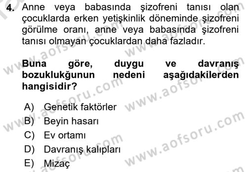 Bakıma Gereksinimi Olan Engelli Bireyler 2 Dersi 2021 - 2022 Yılı Yaz Okulu Sınav Soruları 4. Soru