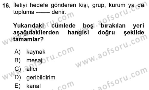 Bakıma Gereksinimi Olan Engelli Bireyler 2 Dersi 2022 - 2023 Yılı Yaz Okulu Sınav Soruları 16. Soru