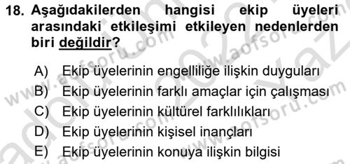 Bakıma Gereksinimi Olan Engelli Bireyler 2 Dersi 2022 - 2023 Yılı Yaz Okulu Sınav Soruları 18. Soru