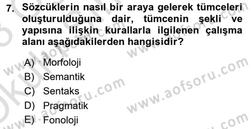 Bakıma Gereksinimi Olan Engelli Bireyler 2 Dersi 2022 - 2023 Yılı Yaz Okulu Sınav Soruları 7. Soru