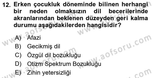 Bakıma Gereksinimi Olan Engelli Bireyler 2 Dersi 2023 - 2024 Yılı (Vize) Ara Sınav Soruları 12. Soru