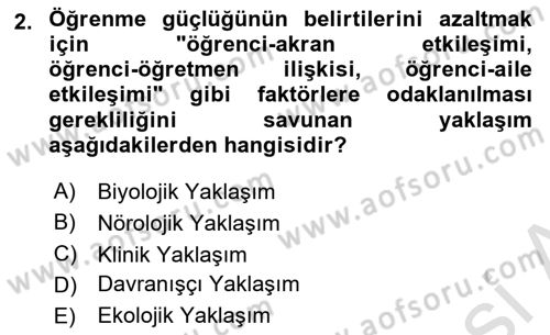 Bakıma Gereksinimi Olan Engelli Bireyler 2 Dersi 2023 - 2024 Yılı (Vize) Ara Sınav Soruları 2. Soru