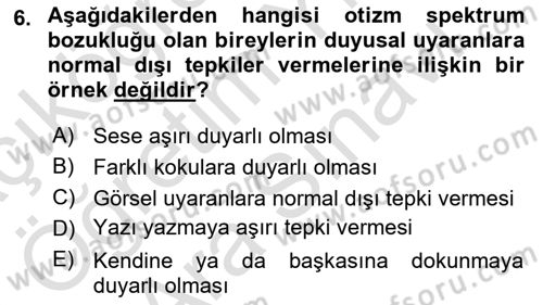 Bakıma Gereksinimi Olan Engelli Bireyler 2 Dersi 2023 - 2024 Yılı (Vize) Ara Sınav Soruları 6. Soru