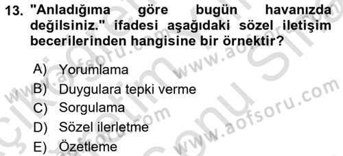 Bakıma Gereksinimi Olan Engelli Bireyler 2 Dersi 2023 - 2024 Yılı (Final) Dönem Sonu Sınav Soruları 13. Soru