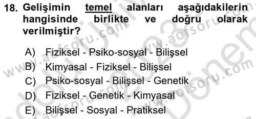 Bakıma Gereksinimi Olan Engelli Bireyler 2 Dersi 2023 - 2024 Yılı (Final) Dönem Sonu Sınav Soruları 18. Soru