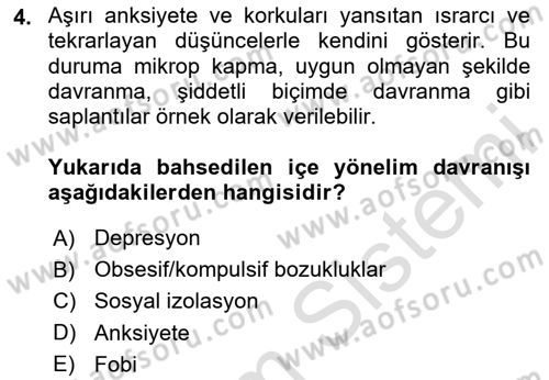 Bakıma Gereksinimi Olan Engelli Bireyler 2 Dersi 2023 - 2024 Yılı (Final) Dönem Sonu Sınav Soruları 4. Soru