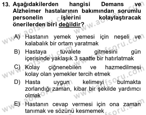 Bakıma Gereksinimi Olan Engelli Bireyler 2 Dersi 2023 - 2024 Yılı Yaz Okulu Sınav Soruları 13. Soru