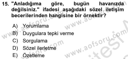 Bakıma Gereksinimi Olan Engelli Bireyler 2 Dersi 2023 - 2024 Yılı Yaz Okulu Sınav Soruları 15. Soru