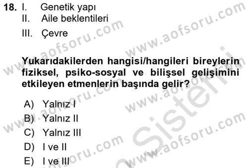 Bakıma Gereksinimi Olan Engelli Bireyler 2 Dersi 2023 - 2024 Yılı Yaz Okulu Sınav Soruları 18. Soru