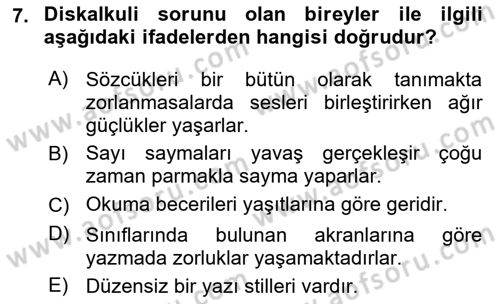 Bakıma Gereksinimi Olan Engelli Bireyler 2 Dersi 2023 - 2024 Yılı Yaz Okulu Sınav Soruları 7. Soru