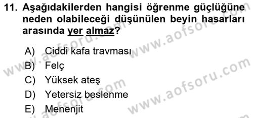Bakıma Gereksinimi Olan Engelli Bireyler 2 Dersi 2025 - 2026 Yılı (Vize) Ara Sınav Soruları 11. Soru