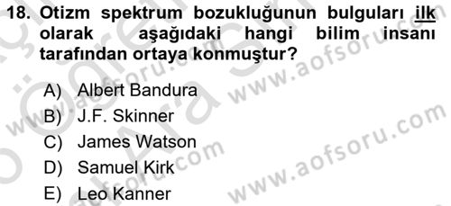 Bakıma Gereksinimi Olan Engelli Bireyler 2 Dersi 2025 - 2026 Yılı (Vize) Ara Sınav Soruları 18. Soru