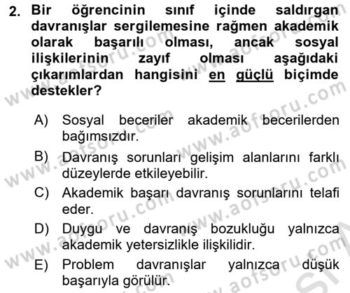 Bakıma Gereksinimi Olan Engelli Bireyler 2 Dersi 2025 - 2026 Yılı (Vize) Ara Sınav Soruları 2. Soru