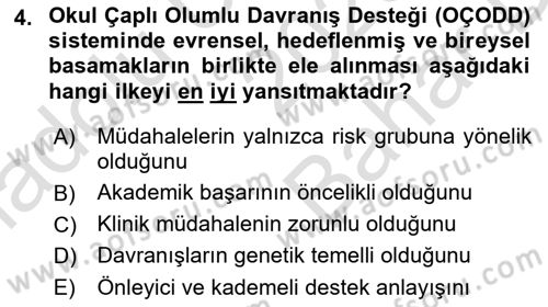 Bakıma Gereksinimi Olan Engelli Bireyler 2 Dersi 2025 - 2026 Yılı (Vize) Ara Sınav Soruları 4. Soru